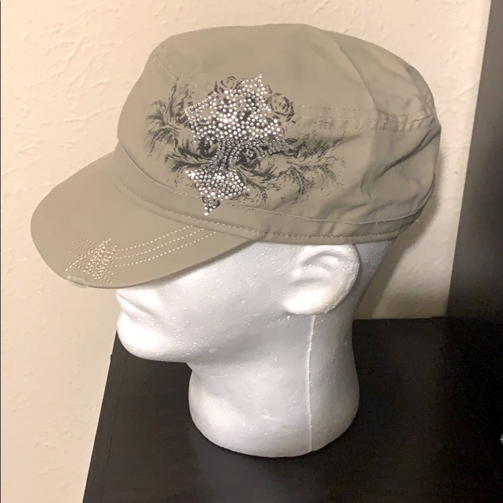 Tan cap with sparkle cross
